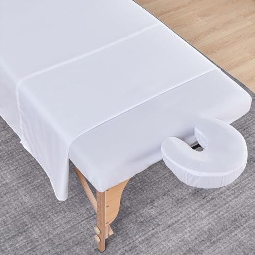 MRJ Soft 3 Piece Set Microfiber Massage Sheet Set,for Massage Tables,Includes Massage Flat Sheet,Massage Fitted Sheet and Face Rest Cover,White - Image 2