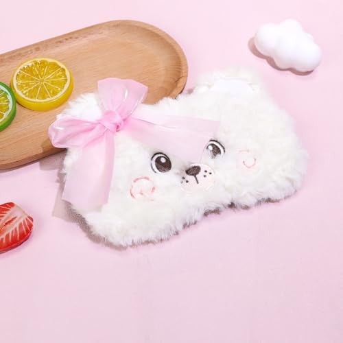 PERFECTSIGHT Sleep Eye Masks, Cute Penguin Plush Sleep Eye Cover Lightweight Adjustable Eyeshade Faux Fur Mask Cover for Women Men Sleep Travel Nap, Lace Bear - Image 4