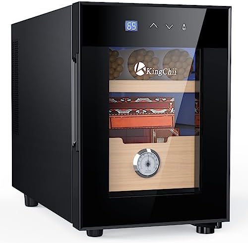 KingChii 16L Electric Cigar Humidors with Temperature Control System, Cigar Cabinet with Spanish Cedar Wood Shelves & Hygrometer, Gifts for Men (2 Layers 100 Capacity) by KingChii