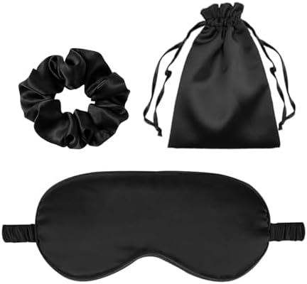 3Pcs Satin Eye Mask Silk Sleep Masks Set Silky Blindfold Eyeshade Blackout Eyes Cover Pouches Bag Scrunchy Wedding Gift by WJingYiJia