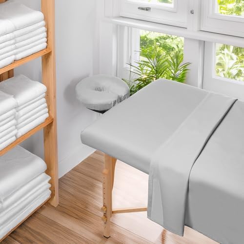 Saloniture 3-Piece Microfiber Massage Table Sheet Set - Premium Facial Bed Cover - Includes Flat and Fitted Sheets with Face Cradle Cover - Light Gray - Image 6