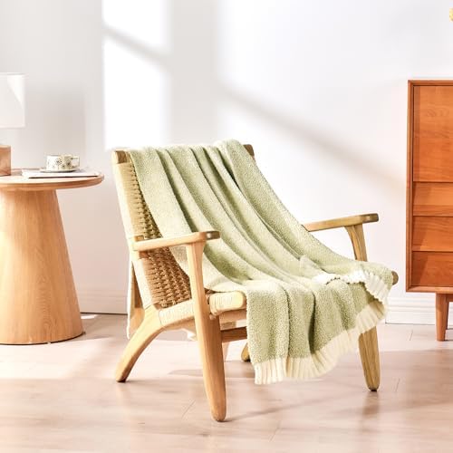 CozeCube Reversible Knitted Throw Blanket, Sage Green White Melange 60"x80" - Image 6