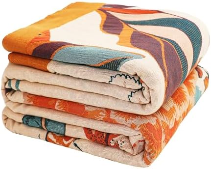 VANJOROY Boho Throw Blanket, 100% Organic Cotton Breathable Soft Lightweight All Season Rustic Bed Throw - Floral Bird Farmhouse Decor Blanket for Sofa Couch Chair Quilt and Gift. 60" x 80" by CHOOSEVANJOROYENJOYAMORECOMFORTABLEFEELING