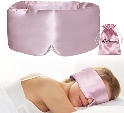 100% Natural Silk Eye Mask for Women Men, Soft Pressureless Cooling Blackout Eye Covers for Sleeping, Large Size Sleep Mask fits All Heads Adjustable, 1PC, Lotus Pink by iCooBreeze
