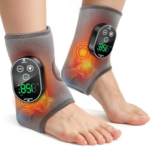 2PCS Cordless Foot Massager for Neuropathy, 3000mAh Rechargeable Ankle Heating Pad with Massage for Circulation, Foot Ankle Pain Relief Massager, Gray by WoloyHeatie