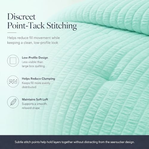 CozyLux Full Size Comforter Set 7 Pieces Mint Green Seersucker Bed in a Bag - Image 4