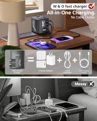 W & O 60W Gan Fast Charger Wall Plug, Built-in Retractable USB-C & L Cables - Image 2
