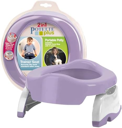 Kalencom Potette Plus 2-in-1 Travel Potty and Trainer Seat - Dual-Purpose Potty Training Toilet Seat - Portable Potty for Toddler Travel - With Durable, Lock-In Legs and Splash Guard - Plum by Kalencom