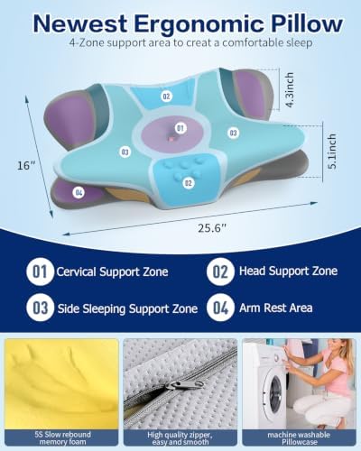 Cervical Neck Pillow for Pain Relief - Ergonomic Side Sleeper Pillow for Sleeping, Cooling Memory Foam Pillows for Neck Support, Orthopedic Pillow Contour Bed Pillow for Back Sleepers - Image 4