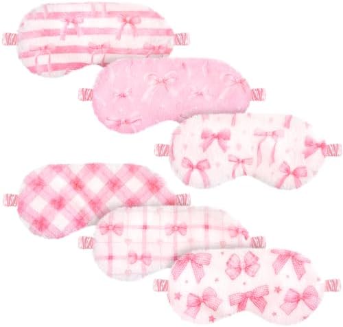 Cuffbow 6 Pack Fuzzy Sleep Masks Plush Eye Mask,Plaid Bow,Pink by Cuffbow