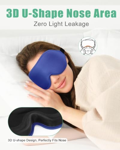BeeVines 3D Contoured Sleep Mask, Blackout Eye Masks (Black & Blue) - Image 5