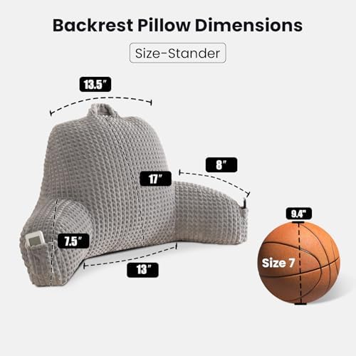 Reading Pillow with Arms for Sitting in Bed,Backrest,Gray Flannel,M - Image 3