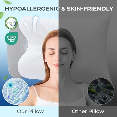 BDEUS Cervical Neck Pillow for Sleeping Ergonomic Pillow Memory Foam Pillows Side Sleeper Pillow for Neck Pain Relief Sleep Apnea Pillow Butterfly Arm Grooves Dual Height, White - Image 3