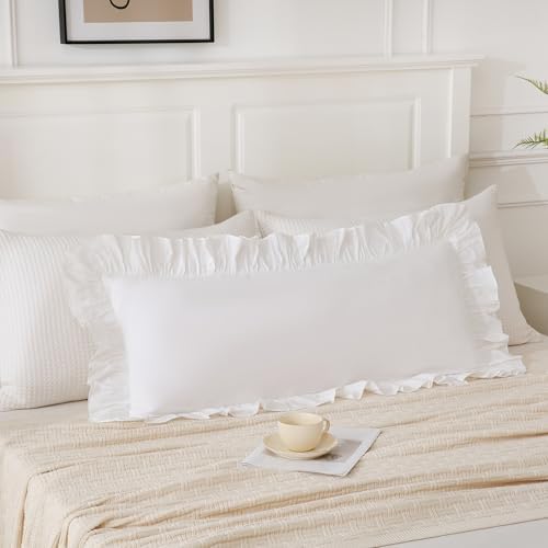 14x36 inches Off White Ruffled Lumbar Pillow Cover 1 Piece by Qilunn