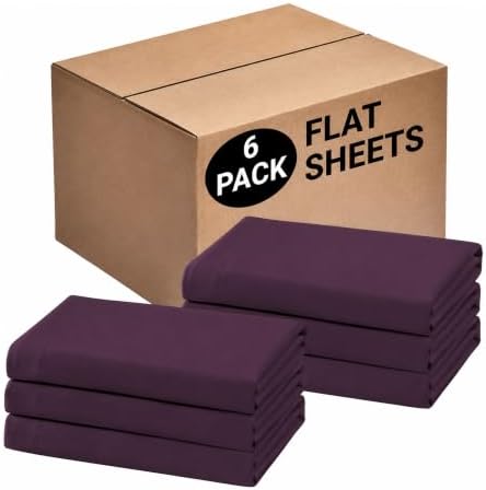 Bulk King Flat Sheets Only, 6 Pack Quick Sort Top Bed Sheet, Color-Coded Label Threads, Wrinkle-Free Shrinkage Durable Microfiber Hotel Motel Airb&bs Essentials for Hosts (105"x102",Dark Purple) by Culve