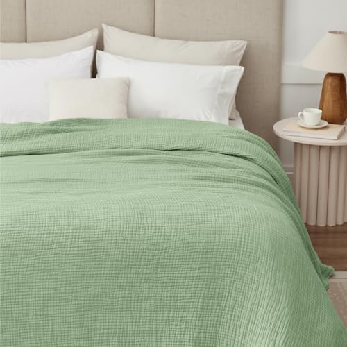 100% Cotton Muslin Blanket Twin 60" x 80", Breathable and Lightweight Cotton Twin Blankets for Couch, Soft Cooling Summer Gauze Blanket for Adults All Season, Sage Green - Image 5