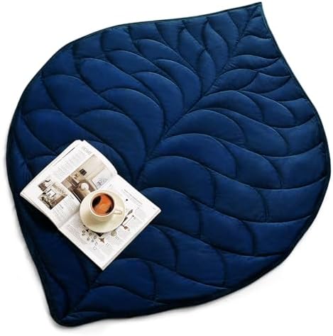 Weighted Lap Blanket for Adults, 7 lbs 41" x 53", Leaf Pattern, Navy Blue by Kaisa