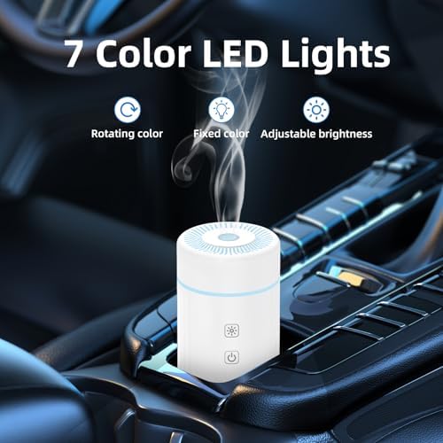 SEEDSEEL 100ML Car Essential Oil Diffuser, Rechargeable Battery Powered, Cordless Portable Diffuser with 7 LED Color Changing Lights for Travel (White) - Image 6
