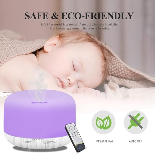 Humidifiers for Bedroom Large Room Home Baby Kids Whole House Hotel Office Desk Plant,500ml Portable Aromatherapy Essential Oil Diffuser Cute Ultrasonic Cool Mist Humidifier with Light Remote - Image 4