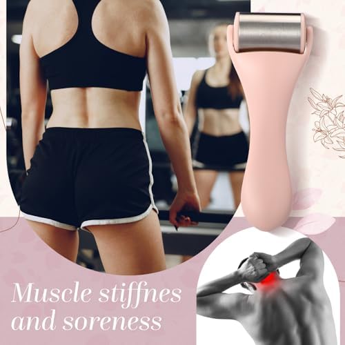 Tondiamo 2 Pcs Muscle Roller Portable Small Silicone Massager Roller Deep Tissue Muscle Massage Stick Cellulite Remover Scar Tissue Massager for Relief Face Neck Arm Back Leg(Pink,Metal) - Image 6