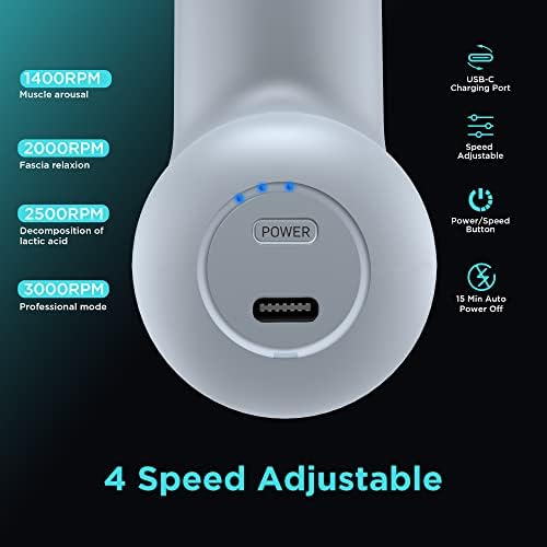NEPQ Mini Massage Gun, SK6 Fascial Gun Portable Deep Tissue Percussion Muscle Back Head Massager for Pain Relief with 4 Massage Heads 4 Speed High-Intensity Vibration Rechargeable (Gray) - Image 2
