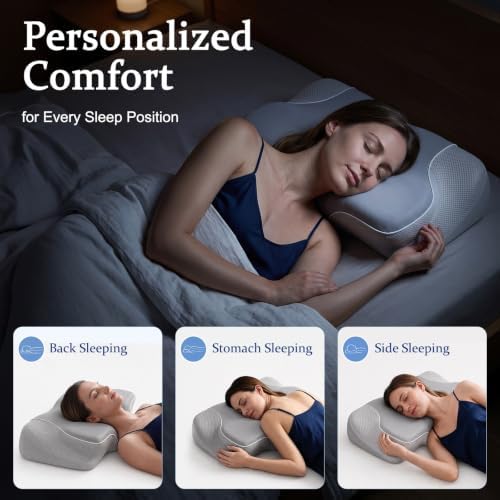 Cervical Neck Pillow for Pain Relief, Ergonomic Memory Foam Pillow for Neck & Shoulder Support，Grey, 60 * 36 * 13cm, Cooling Pillow for Side Back & Stomach Sleepers with Washable Cover - Image 3