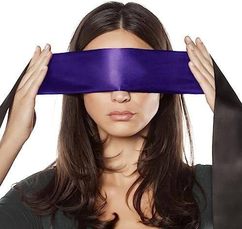 FRESHME Satin Eye Mask - Breathable Sleep Mask Adjustable Soft Eye Cover Blindfold for Yoga Valentine's Day Gift Travel Nap Night Sleep Eye Mask for Women Men Side Sleeper Black and Purple 160cm/63in - Image 4