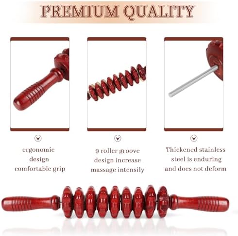 Liitrton Manual Wooden Massage Roller Stick for Muscle Relief, Red - Image 6