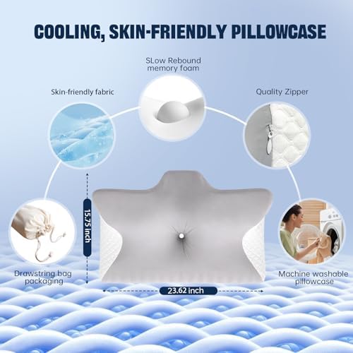 Cervical Neck Pillow for Pain Relief,Ergonomic Contour Memory Foam Pillows,Orthopedic Bed Pillow for Side Back Stomach Sleeper,Includes an Extra Pillowcase - Image 6