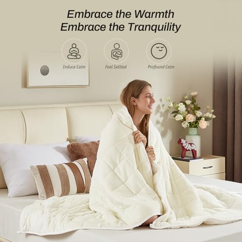 Sherpa Fleece Adult Weighted Blanket, 15 Pounds Dual Sided Soft Plush Blanket for Couch Bed Sofa, Heavy Thick Blankets with Glass Beads Great for Sleep, 48 x 72 inches, Cream White on Both Sides - Image 4