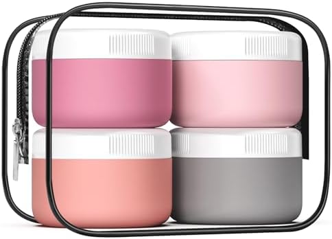 kuangre Travel Containers for Toiletries, Silicone Cream Jars BPA-Free, Leak-proof 2oz Travel Size Containers, Portable Size Silicone Jars with Lid for Cosmetic Face Hand Body Cream (4 Pack) by Kuangre