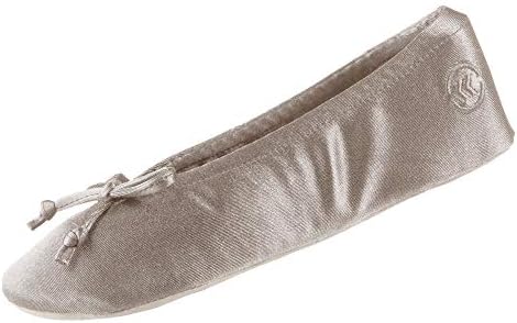Isotoner Women's Satin Ballerina Slippers with Classic Ribbon Bow and Suede Sole by Isotoner
