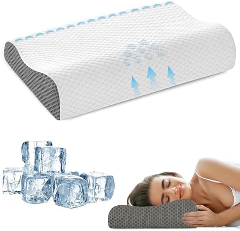 Memory Foam Cooling Bed Pillows for Sleeping, Ergonomic Cervical Pillow for Neck and Shoulder Pain Relief, Adjustable Cold Pillow,with Pillowcase（Grey） by SUFOR