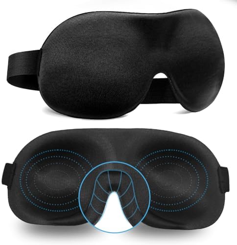 Sleep Mask Invisible Alar Deep Orbit 3D Eye Mask Ultra Lightweight & Comfortable Sleeping Mask for Travel, Nap, Shift Works XL Black by AMAZKER