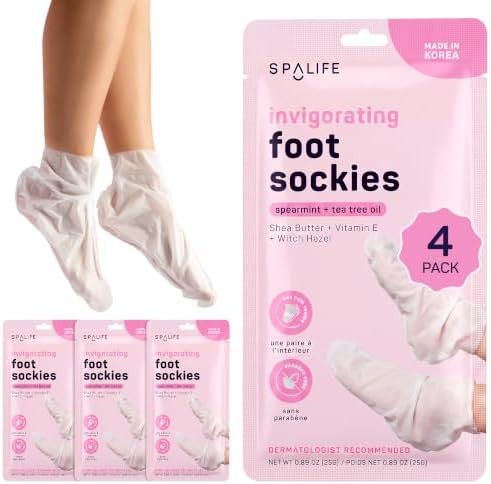 SpaLife Moisturizing Foot Sockies | Foot Mask for Dry Cracked Feet | Tea Tree Oil Softening Booties | Callus Remover Alternative | Self Care Gifts for Women | 4 Pack by SpaLife