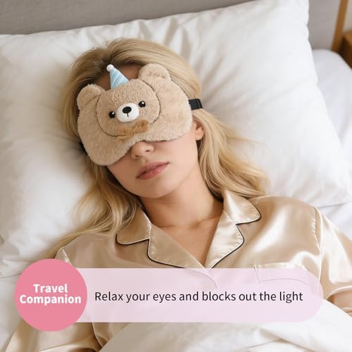 PERFECTSIGHT Sleep Eye Masks, Cute Sleep Eye Cover Lightweight Adjustable Eyeshade Mask Cover for Women Men Sleep Travel Nap, Cake Bear - Image 3