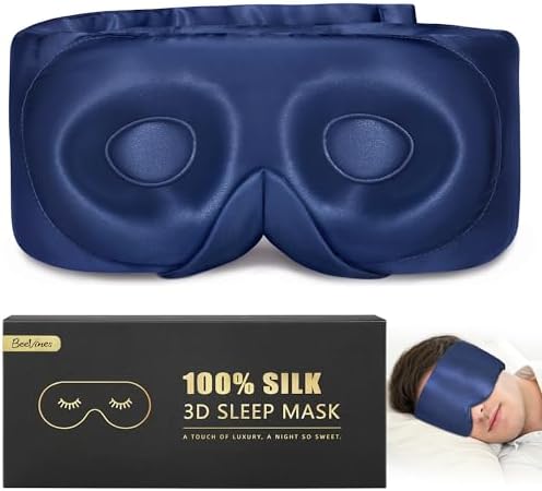 BeeVines Luxury Pure 100% 22 Momme Silk Sleep Mask, 3D Countoured Eye Mask by BeeVines