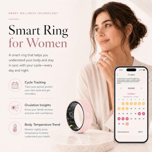 Pink Ceramic Smart Ring for Women, Health & Sleep Tracker, Size 7 - Image 3
