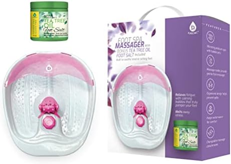 Pursonic Foot Spa Massager with Vibrating Bubbles & Tea Tree Oil Foot Salt Scrub with Epsom Salt 10oz Gift Set, Melts Away Stress and Revitalizes Tired Feet,Pink by Pursonic