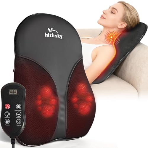 Shiatsu Back and Neck Massager for Pain Relief Deep Tissue, 3D Kneading Lower Back Massager Pillow with Vibration Airbag for Back Neck Shoulder and Legs, Gifts for Mom,Dad,Women by hlthsky