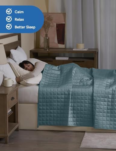 YnM Cooling Weighted Blanket for Adults, 15lbs Heavy Bed Throw for One Person of 140lbs, Perfect for Hot Sleepers or Warm Climates with Rayon/Glass Beads(60x80 Inches, Queen Bed, Sea Grass) - Image 5