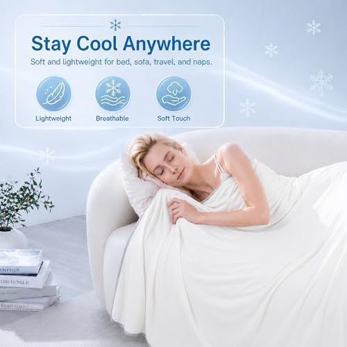 Twin XL Size Cooling Blanket for Hot Sleepers - Lightweight Breathable Cool Cold Blanket - Keep Cool for Night Sweats, Soft Thin Ice Blankets for Bed Couch Sofa, (White, 60"x90") - Image 2
