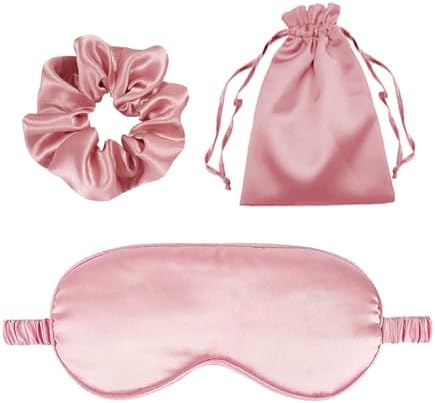 3Pcs Satin Eye Mask Silk Sleep Masks Set Silky Blindfold Eyeshade Blackout Eyes Cover Pouches Bag Scrunchy Wedding Gift by WJingYiJia