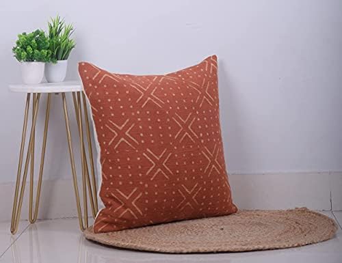Trade Star 100% Cotton Throw Cushion Cover Designer Cushion Cover Handmade Square Pillow Case Authentic Mudcloth Bed Cushion Case (Rust NOVA 18X18 INCHES) - Image 3