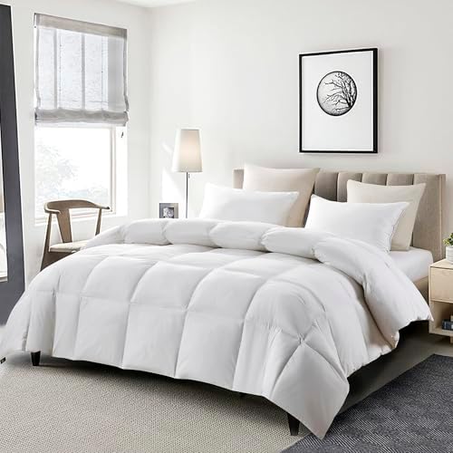 Serta Goose Feather Down Fiber Comforter King Size - 100% Cotton Cover Duvet Insert - Hotel Luxury Hypoallergenic Bedding Comforter All Season Medium Warmth 106 x 90 Inch White by Serta