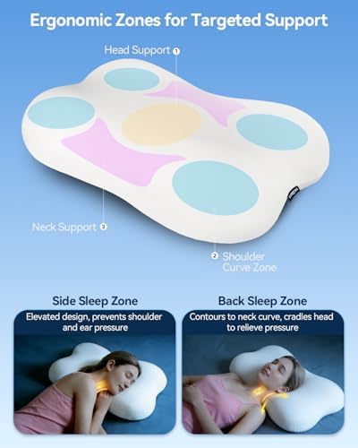 Cervical Neck Pillow for Sleeping, Memory Foam Pillows, Pure White - Image 3