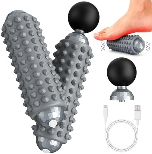 Mini Electric Massage Roller 4 Speeds Vibrating Massage Ball, 2-in-1 Portable Muscle Massager Gun & Roller for Muscle Relief, Detachable Heads, Rechargeable, For Fitness, Office, Travel (Gray) by Unknown