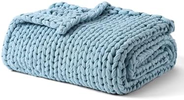 YnM Cooling Weighted Blanket, 100% Cotton Handmade Chunky Knitted Blanket, Weighted Lap, Breathable Heavy Blankets, Machine Washable Throw for Sleep or Home Decor (Sky Blue, 48x72 Inch, 12lbs) by YNM