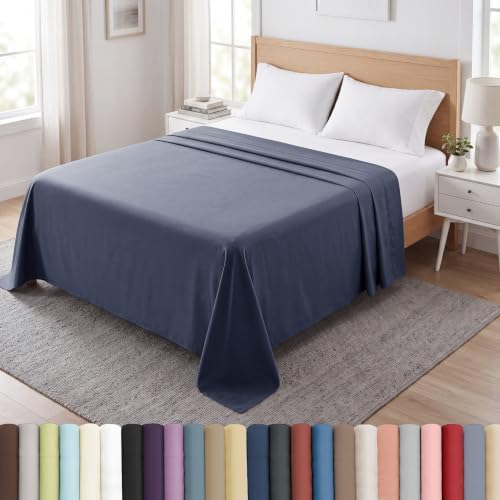 Microfiber King Flat Sheet Only Oversized King Size Top Sheet Dark Blue by SouthshoreFineLivingInc