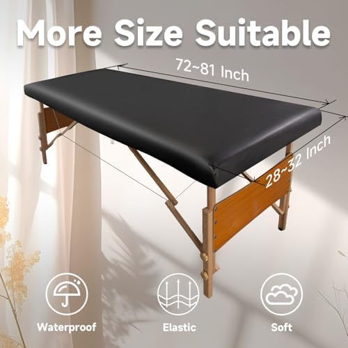 PU Leather Massage Table Cover Protector Wipeable Massage Bed Cover Made of 4-Ways Elastic 100% Waterproof Material, Machine Washable, Fit Rectangular Tables 28-32" Wide (Black, 1Pcs) - Image 6